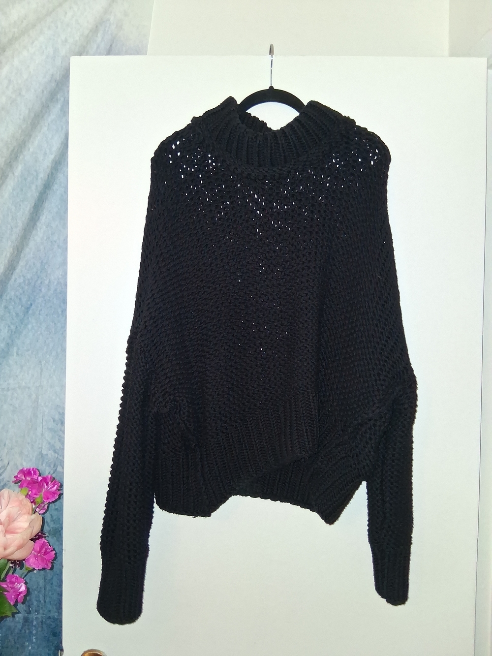 Free People Black Chunky Turtleneck Sweater